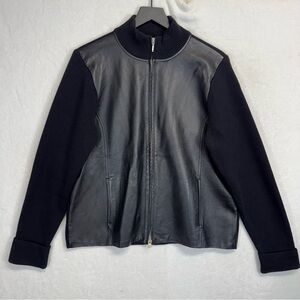 Pendleton Leather Front Merino Wool Zip Jacket XL Black Ribbed Knit Portland